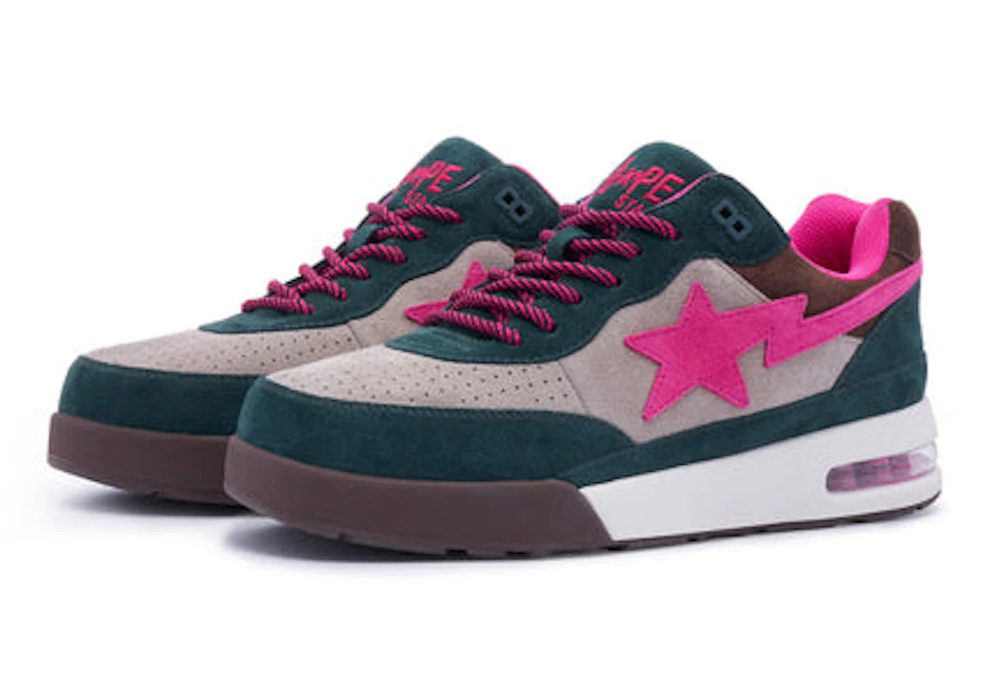 A Bathing Ape Road Sta Premium Suede Dark Green Pink Beige