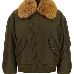 Saint Laurent Removable Shearling Neck Bomber Jacket