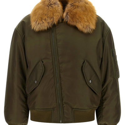Saint Laurent Removable Shearling Neck Bomber Jacket