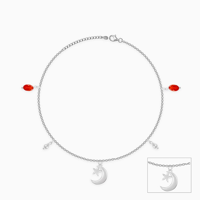 Silver Half Moon Charm Anklet