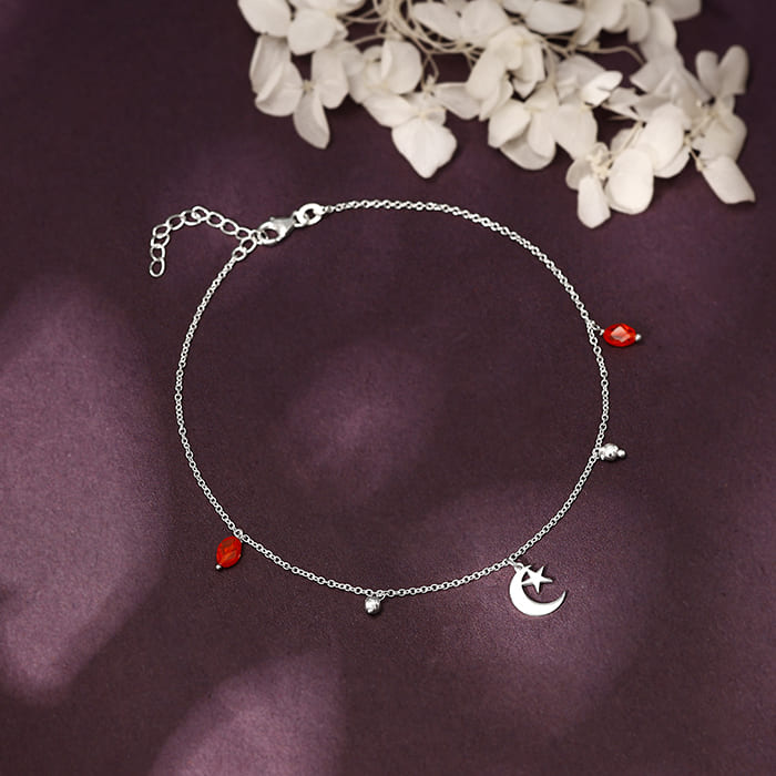 Silver Half Moon Charm Anklet