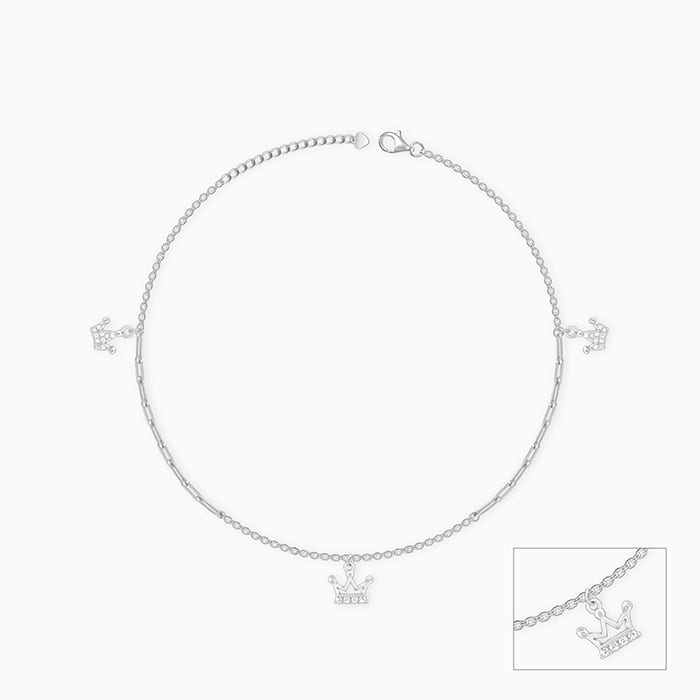 Silver Crown Charm Anklet