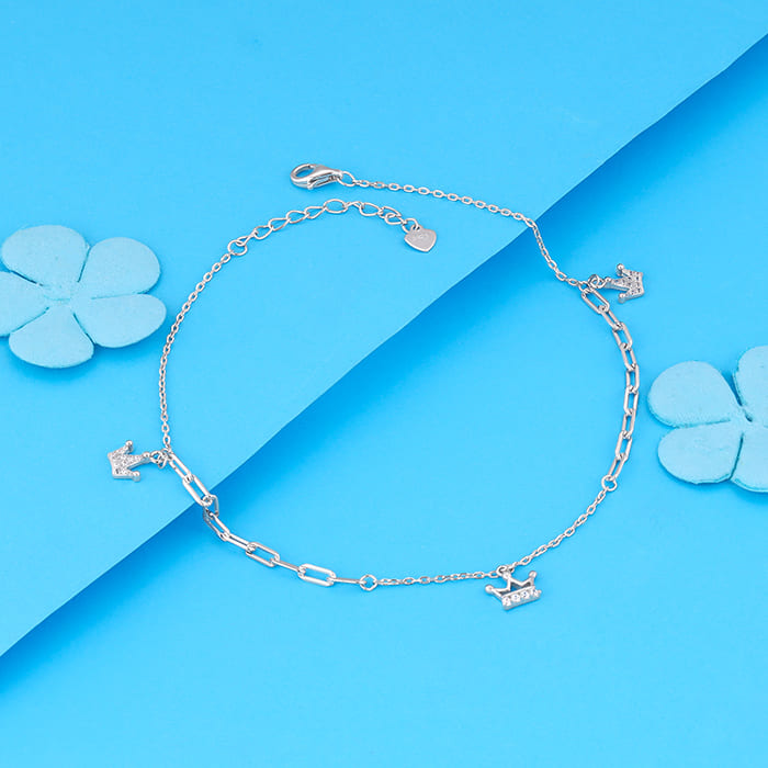 Silver Crown Charm Anklet