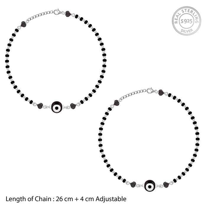 Silver Black Evil Eye Anklet