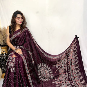 Modal Silk Ajrakh Bandhani Print Silk Saree