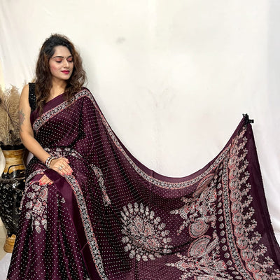 Modal Silk Ajrakh Bandhani Print Silk Saree