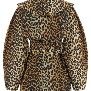 Ganni Leopard Duchesse Nylon Short Trench Coat
