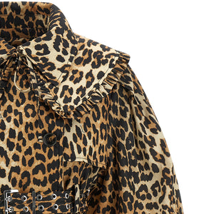 Ganni Leopard Duchesse Nylon Short Trench Coat