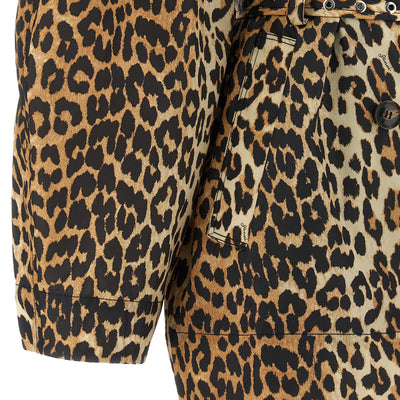 Ganni Leopard Duchesse Nylon Short Trench Coat