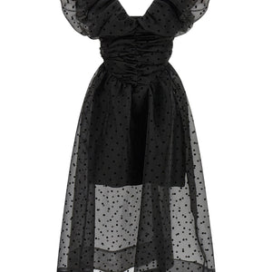 Ganni Black Organza Ruched Dress