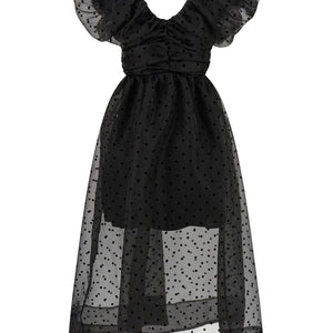 Ganni Black Organza Ruched Dress