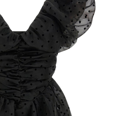 Ganni Black Organza Ruched Dress