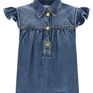 Ganni Denim Ruffle Top