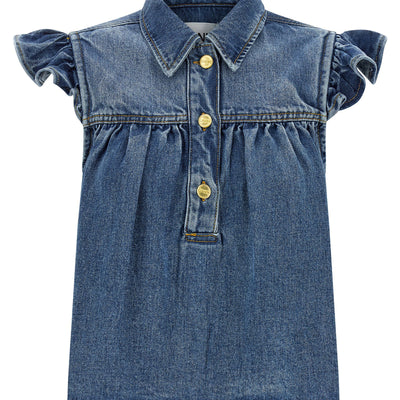 Ganni Denim Ruffle Top