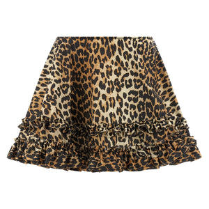 Ganni Leopard Duchesse Nylon Mini Frill Skirt