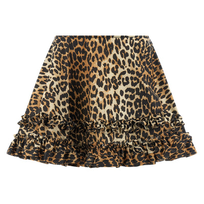 Ganni Leopard Duchesse Nylon Mini Frill Skirt