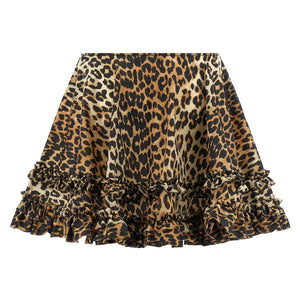 Ganni Leopard Duchesse Nylon Mini Frill Skirt