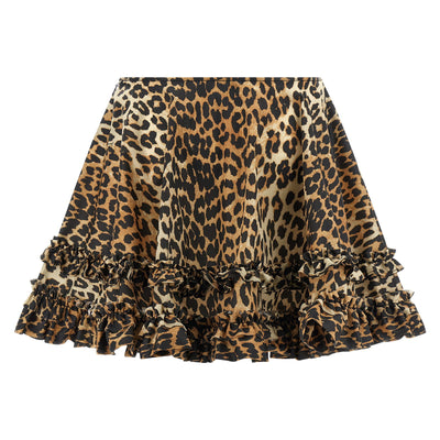 Ganni Leopard Duchesse Nylon Mini Frill Skirt
