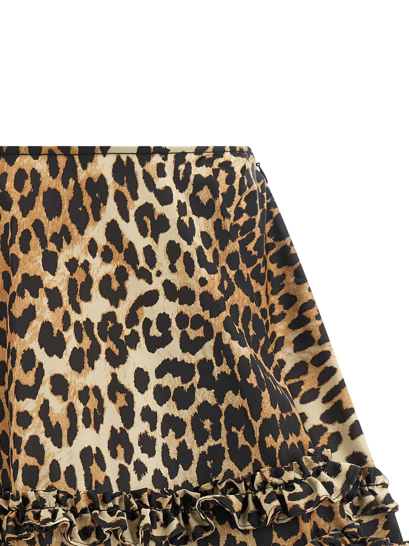 Ganni Leopard Duchesse Nylon Mini Frill Skirt