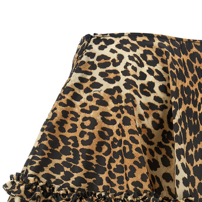 Ganni Leopard Duchesse Nylon Mini Frill Skirt