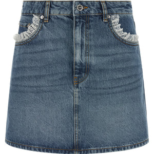 Ganni Denim And Lace Skirt