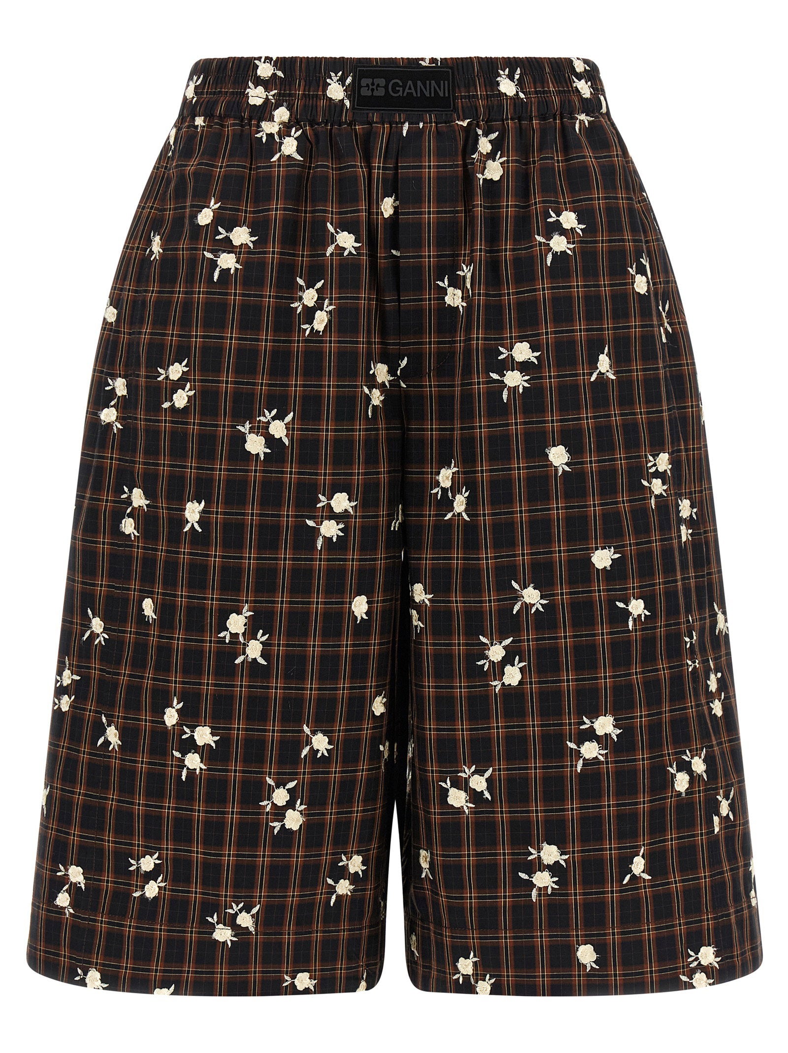 Ganni Check Flower Bermuda Shorts