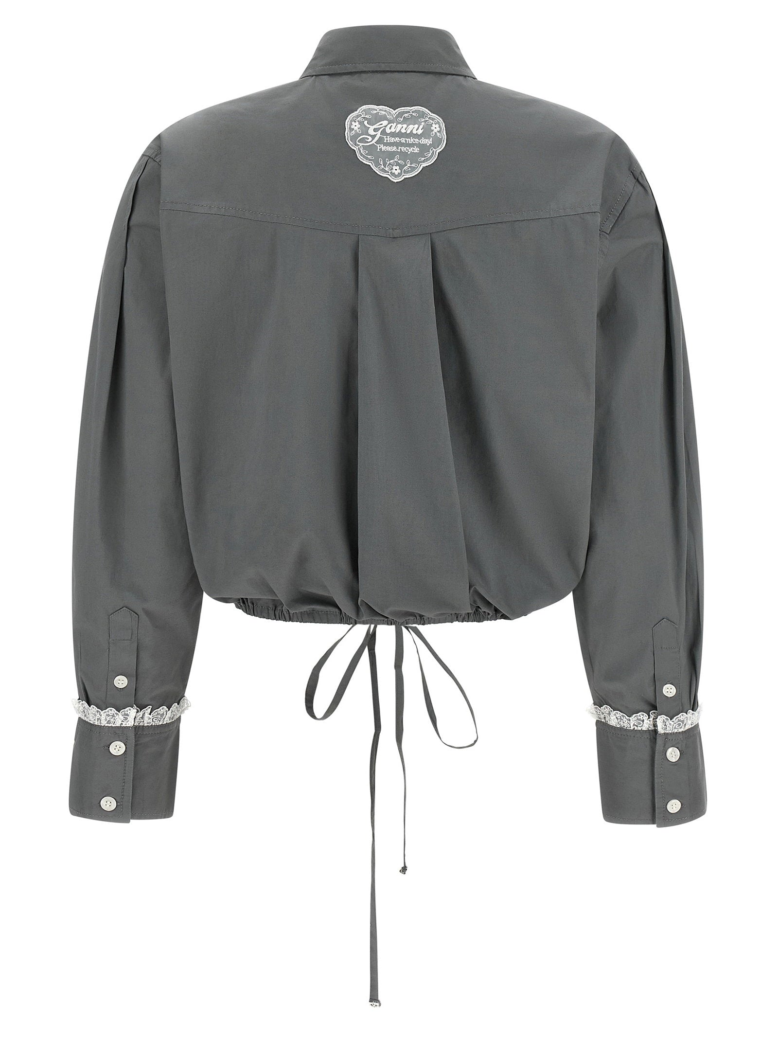 Ganni Cropped Shirt With Lace