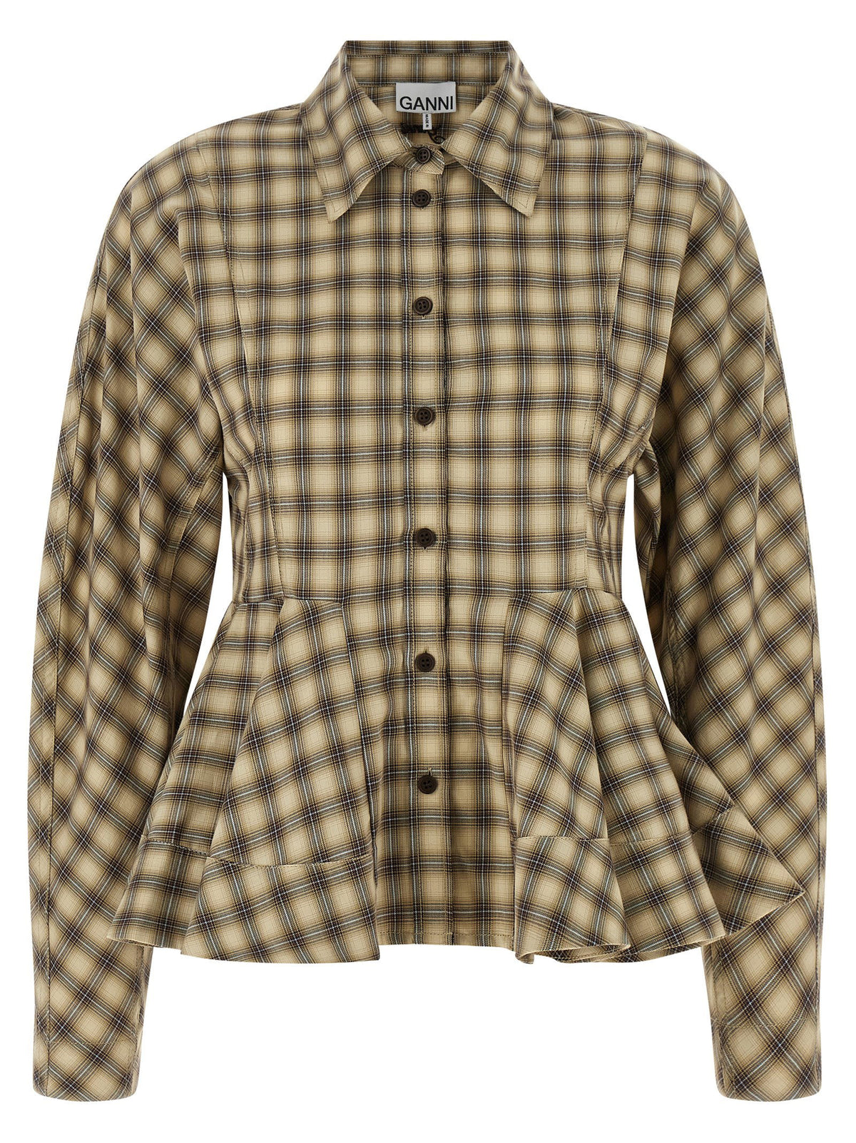 Ganni Check Flannel Peplum Shirt