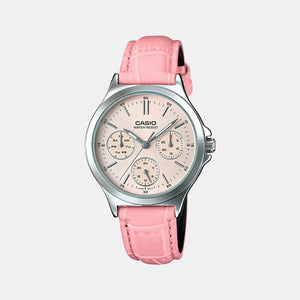 Enticer Women Quartz Pink Dial Multi-Function Leather Watch A1150