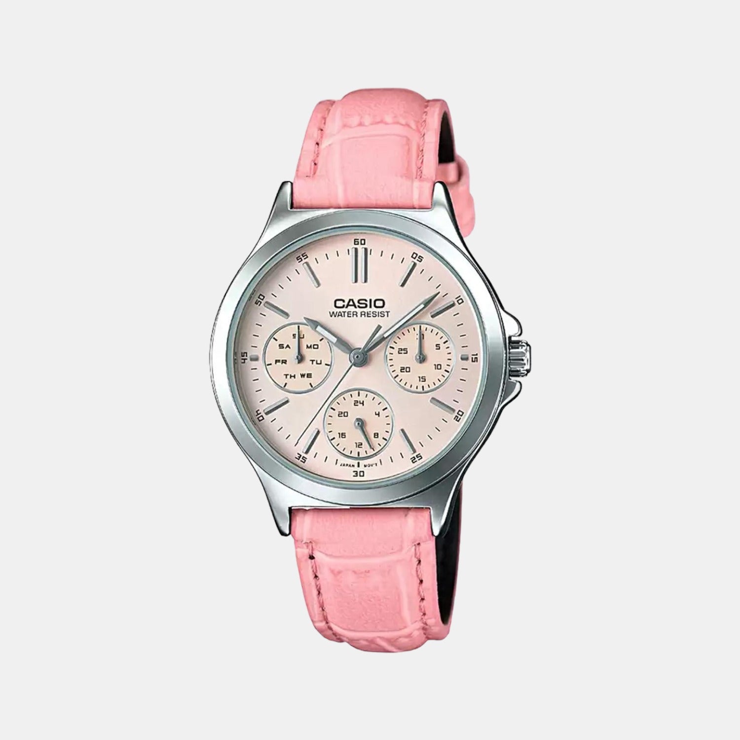 Enticer Women Quartz Pink Dial Multi-Function Leather Watch A1150