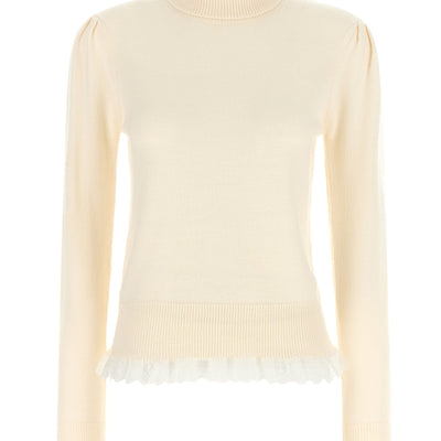 Ganni Turtleneck Sweater With Lace Trim