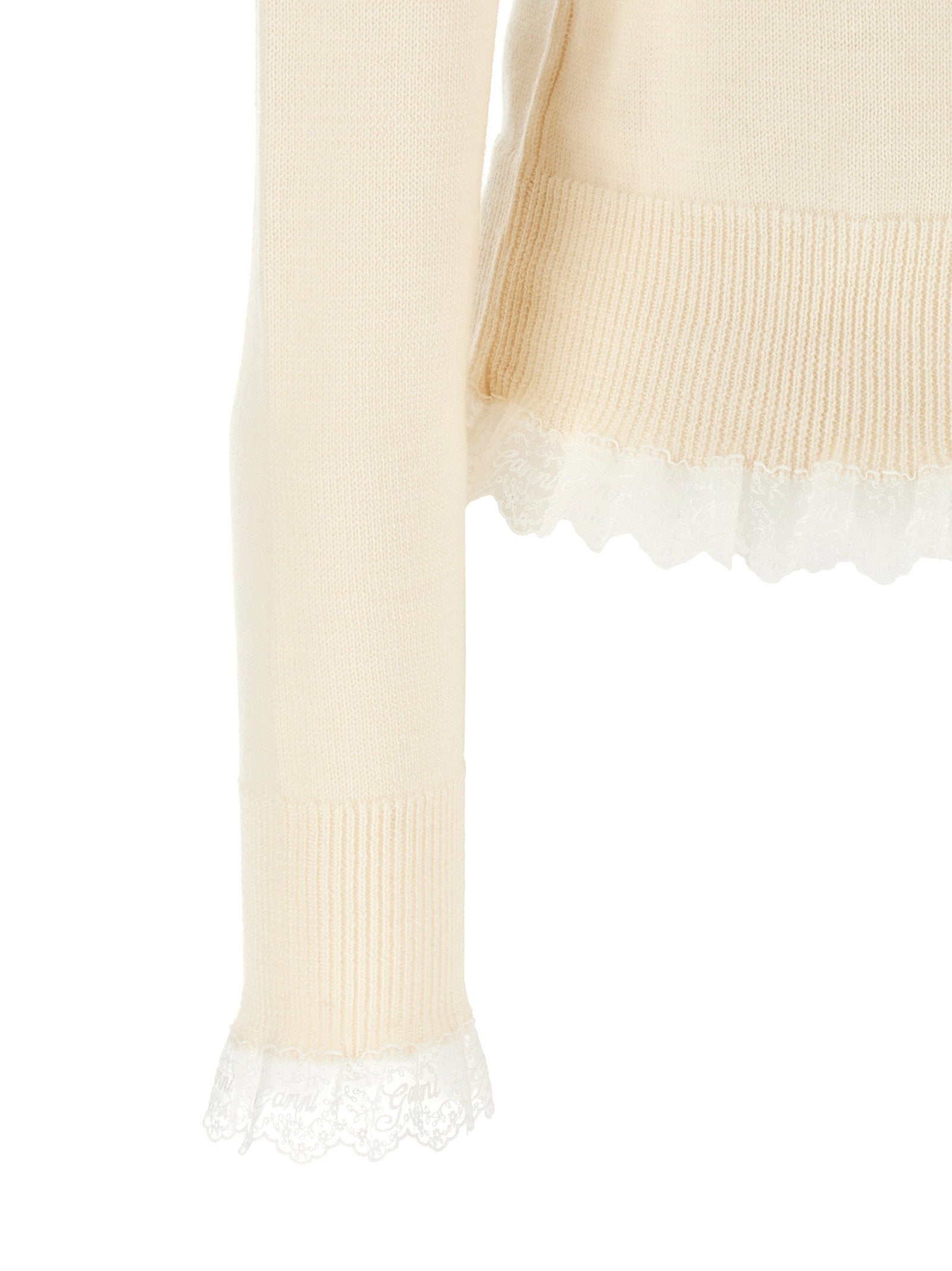 Ganni Turtleneck Sweater With Lace Trim