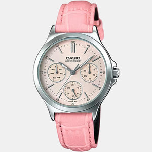 Enticer Women Quartz Pink Dial Multi-Function Leather Watch A1150