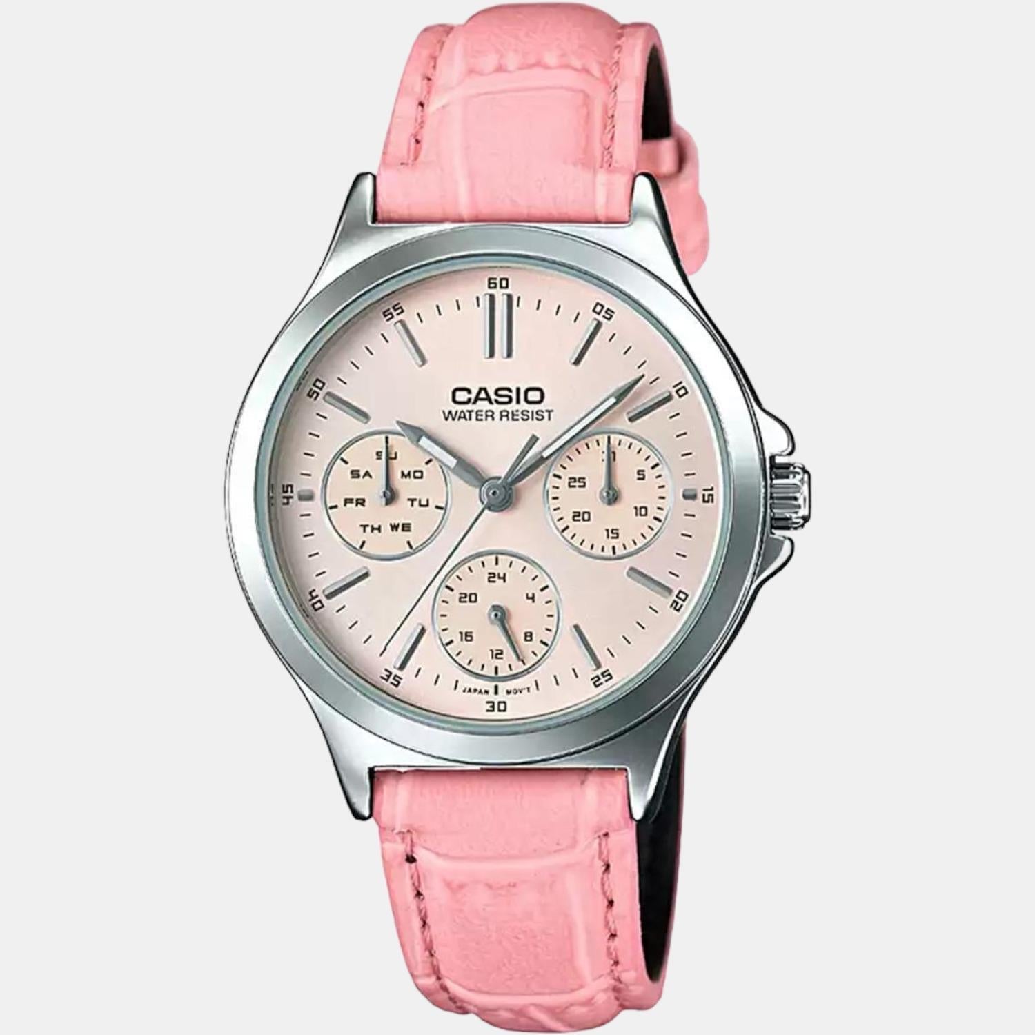 Enticer Women Quartz Pink Dial Multi-Function Leather Watch A1150