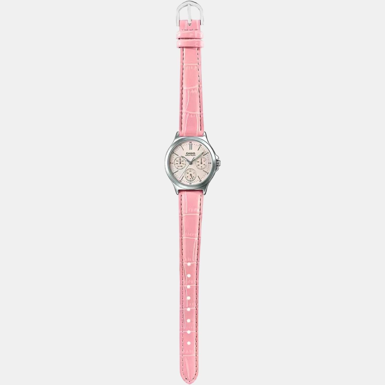Enticer Women Quartz Pink Dial Multi-Function Leather Watch A1150