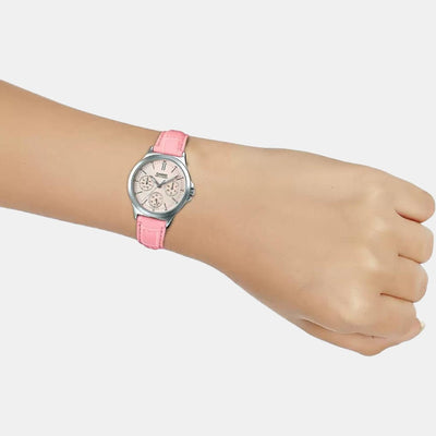Enticer Women Quartz Pink Dial Multi-Function Leather Watch A1150