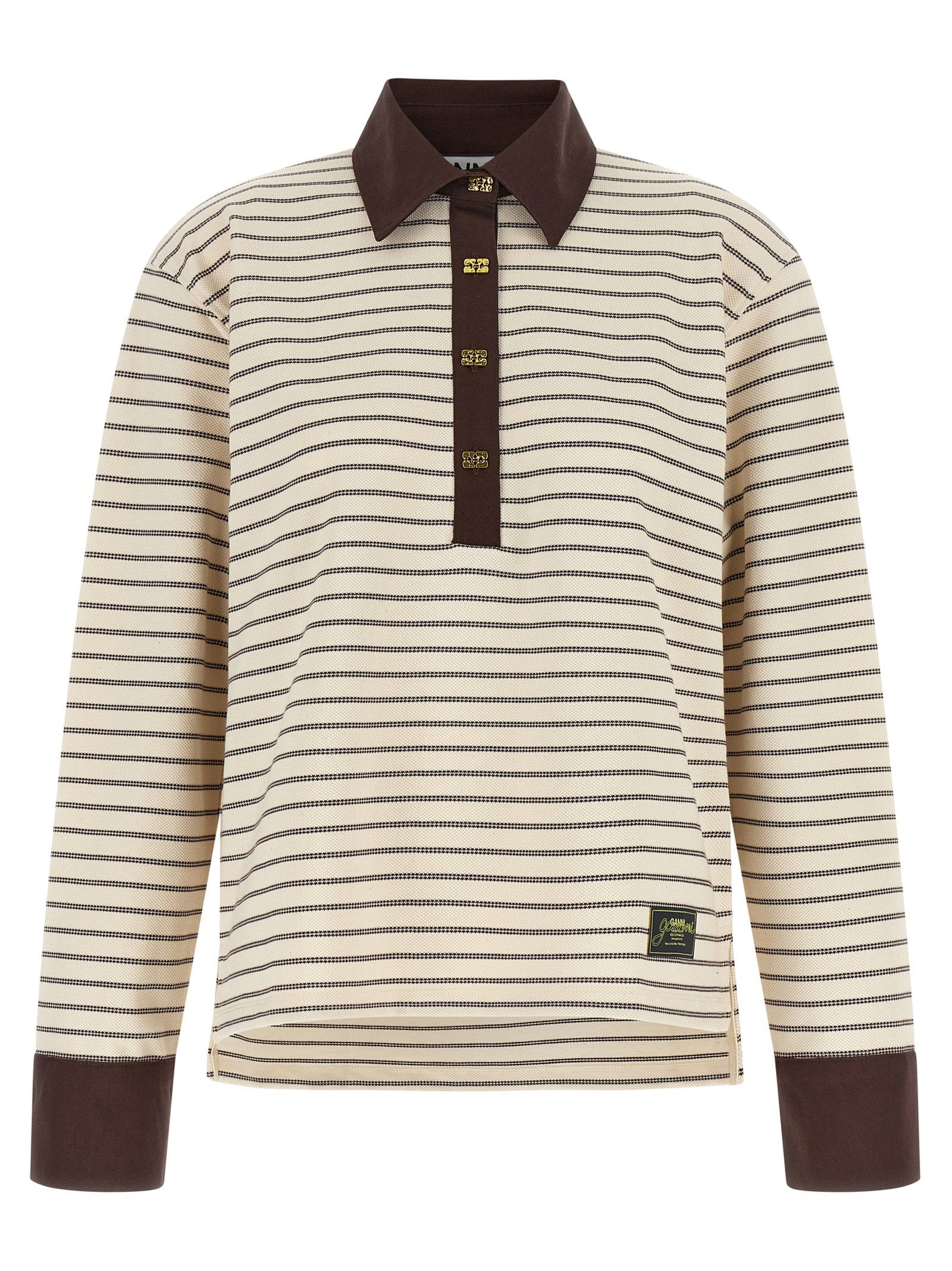Ganni Striped Cotton Polo Shirt