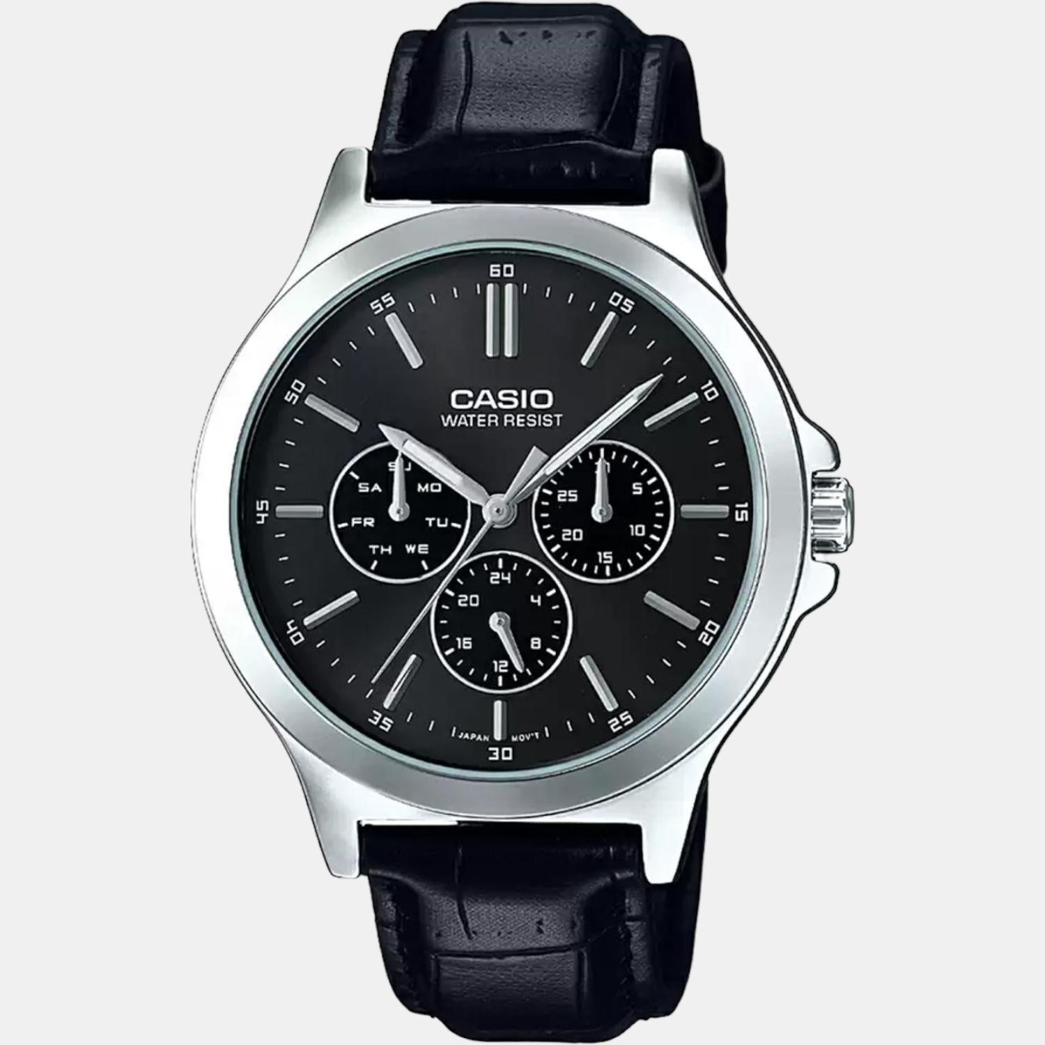 Enticer Men Quartz Black Dial Multi-Function Leather Watch A1176