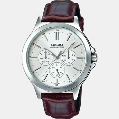 Enticer Men Quartz White Dial Multi-Function Leather Watch A1177