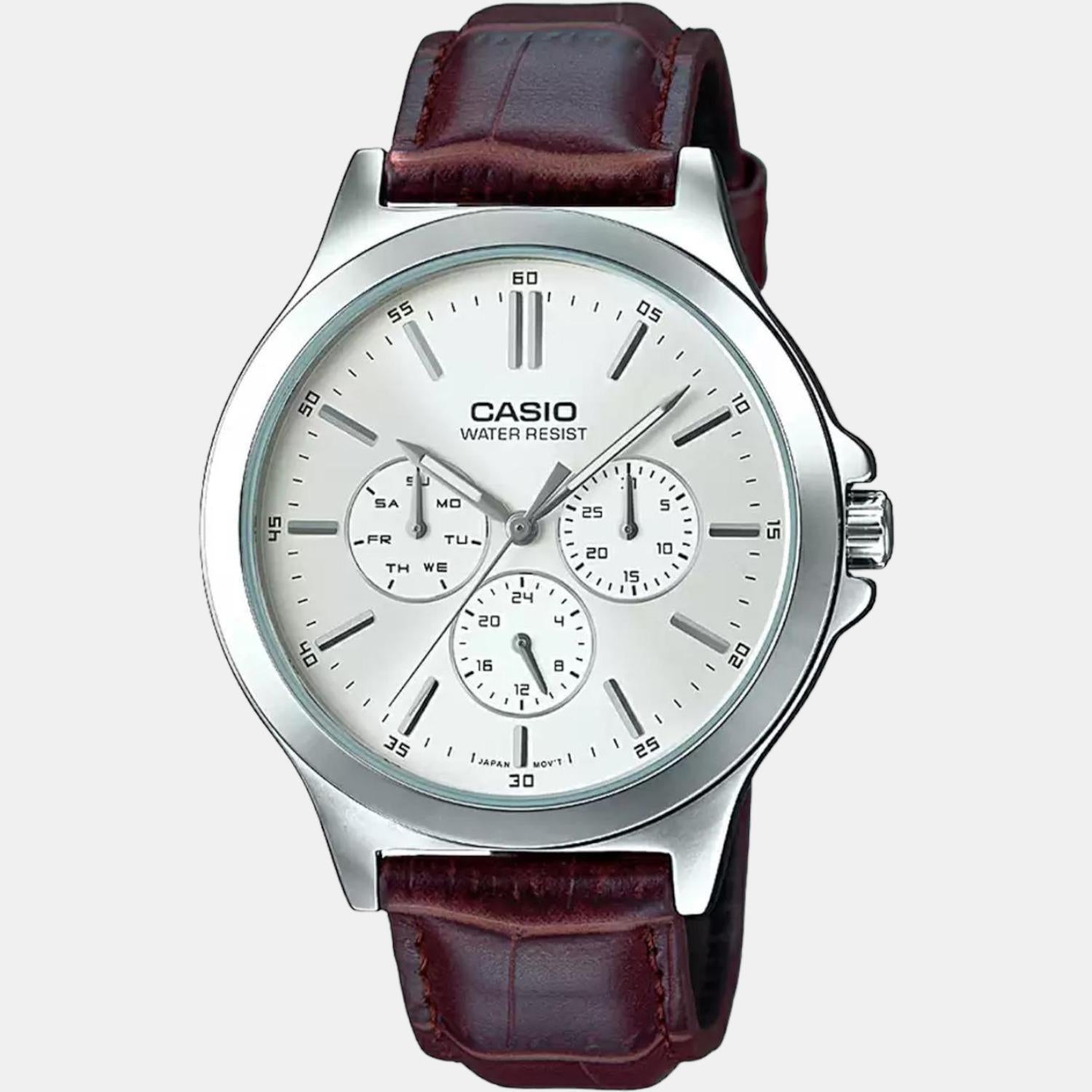 Enticer Men Quartz White Dial Multi-Function Leather Watch A1177