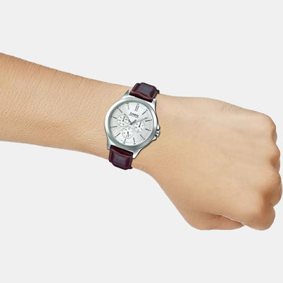 Enticer Men Quartz White Dial Multi-Function Leather Watch A1177