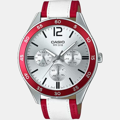 Enticer Men Quartz Silver Dial Chronograph Leather Watch A1182