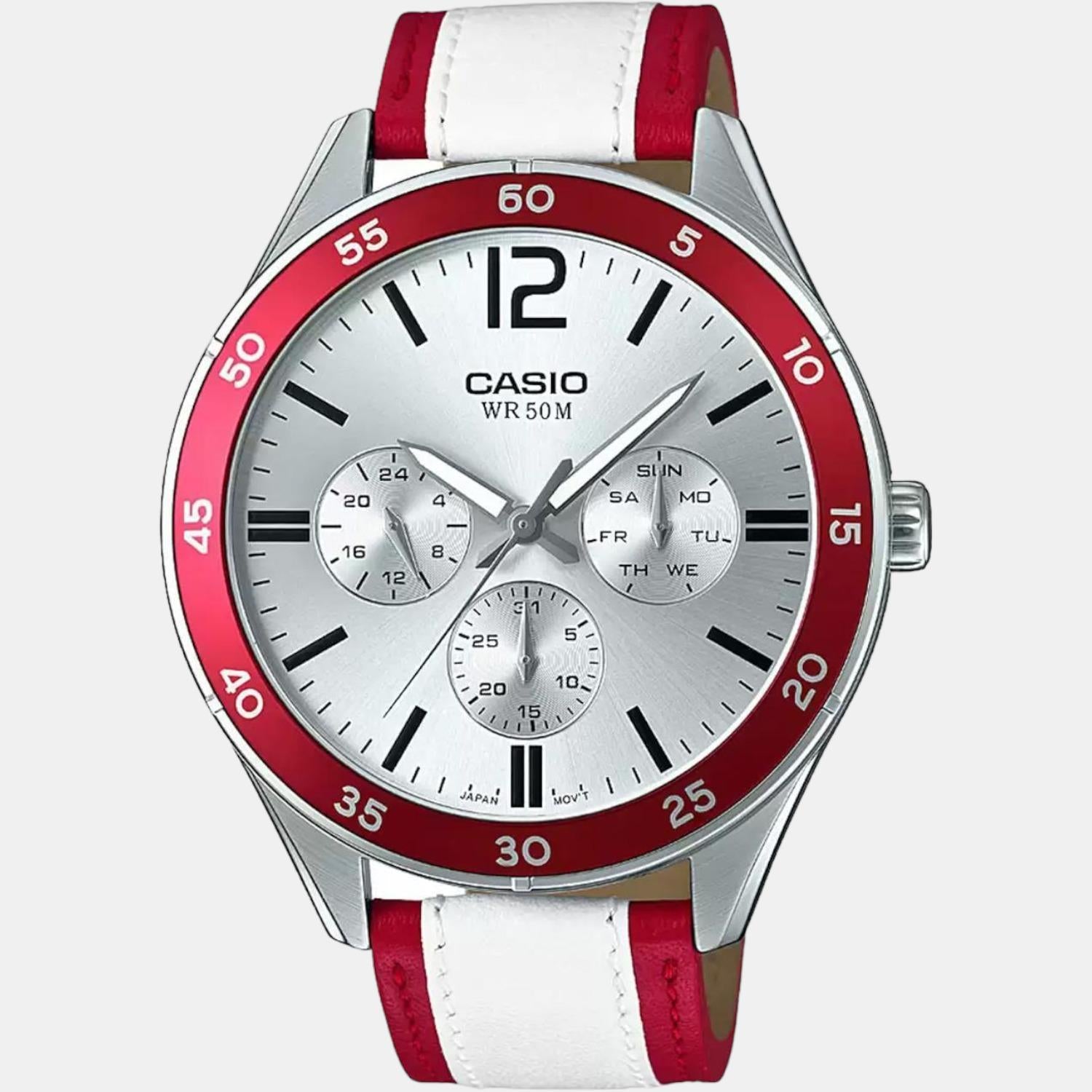 Enticer Men Quartz Silver Dial Chronograph Leather Watch A1182