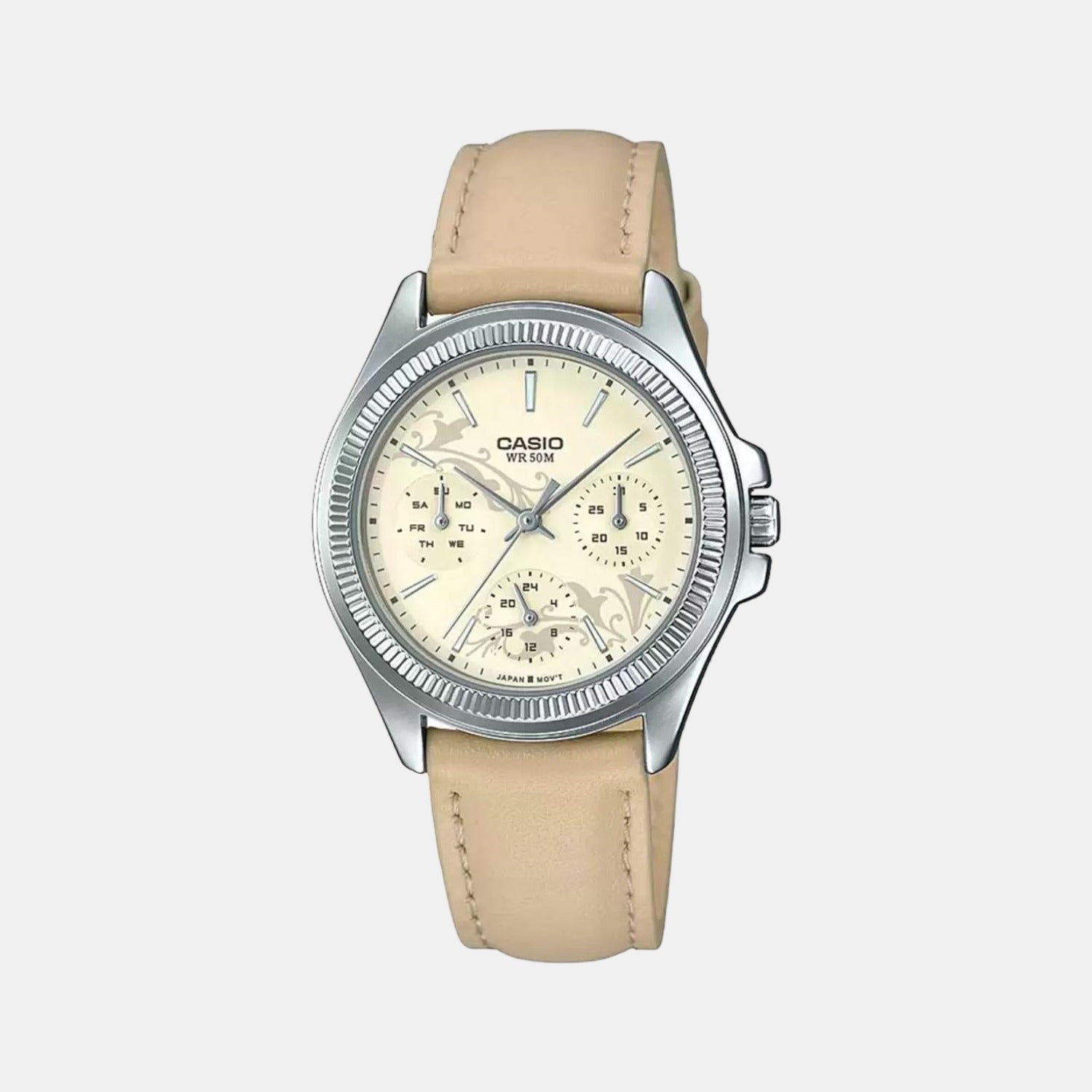 Enticer Women Quartz Yellow Dial Chronograph Leather Watch A1576