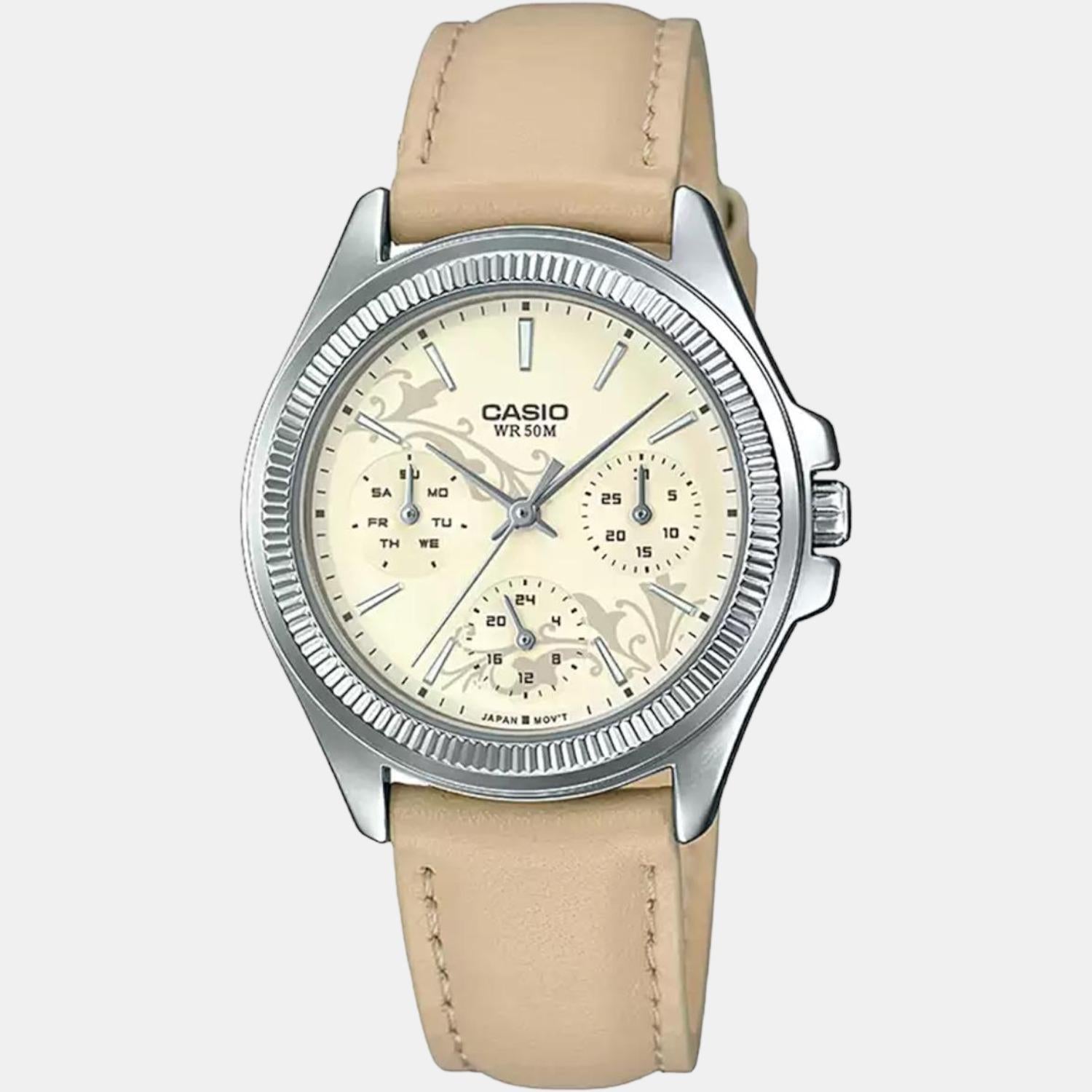 Enticer Women Quartz Yellow Dial Chronograph Leather Watch A1576