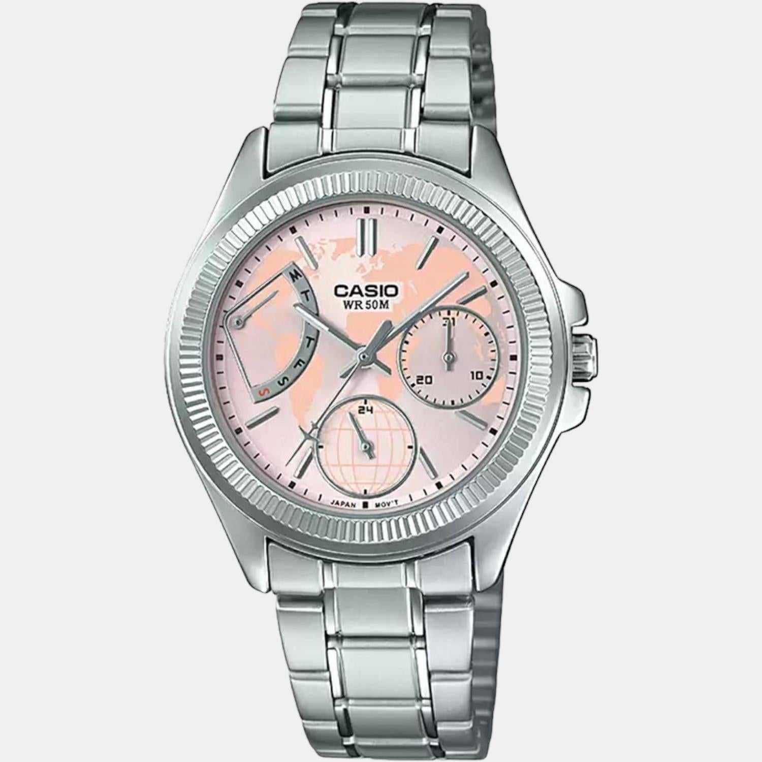 Enticer Women Quartz Pink Dial Chronograph Stainless Steel Watch A1577