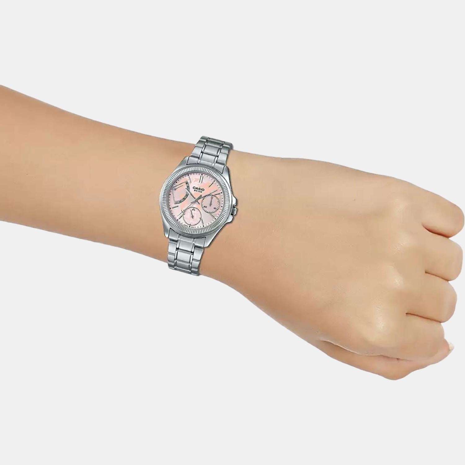 Enticer Women Quartz Pink Dial Chronograph Stainless Steel Watch A1577
