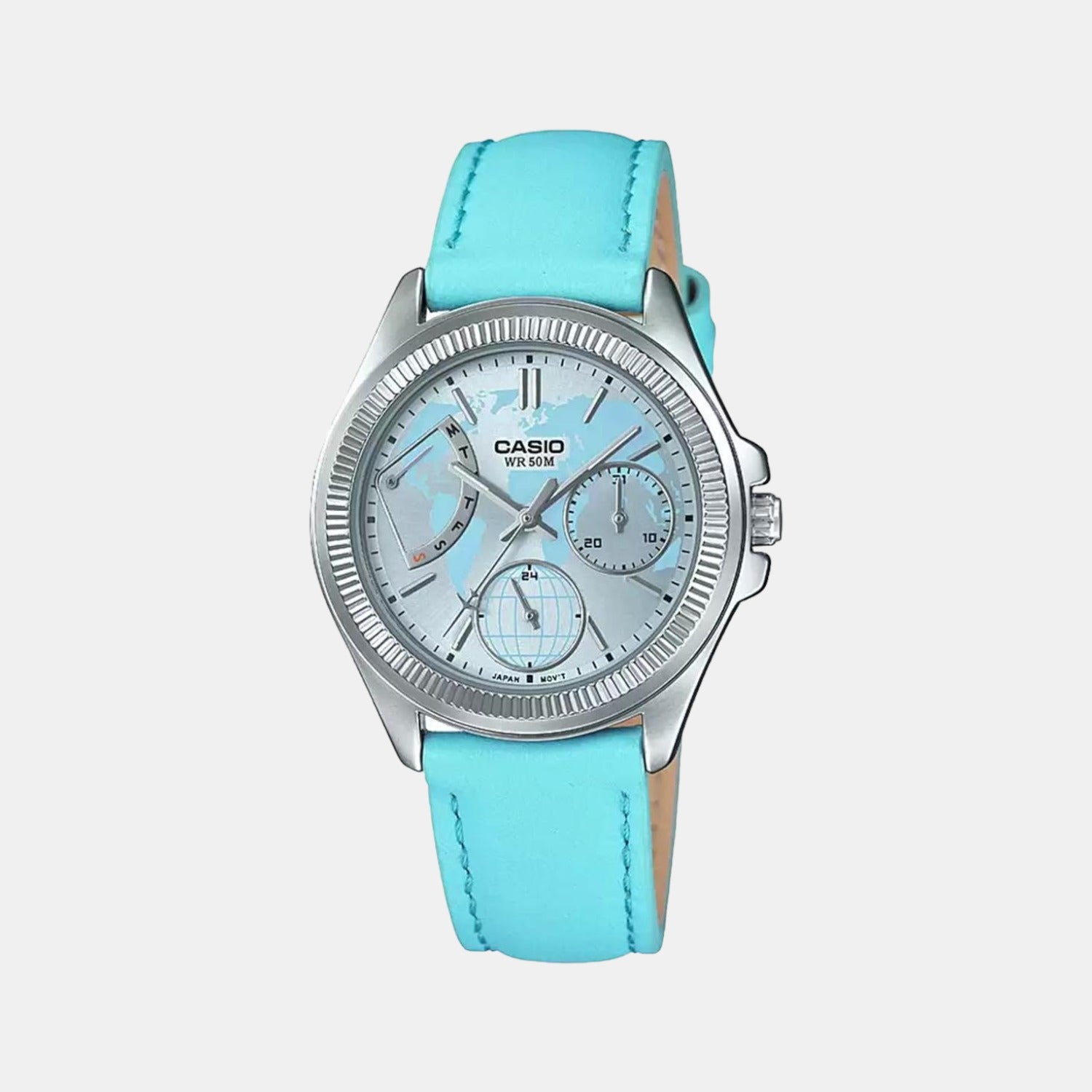 Enticer Women Quartz Blue Dial Chronograph Leather Watch A1579