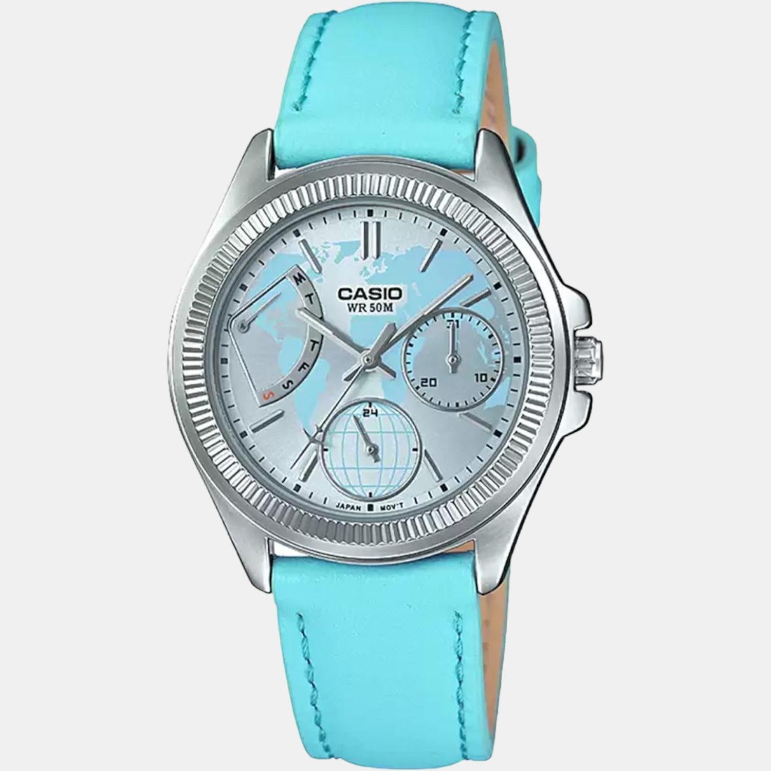 Enticer Women Quartz Blue Dial Chronograph Leather Watch A1579