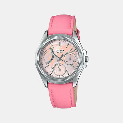 Enticer Women Quartz Pink Dial Chronograph Leather Watch A1580